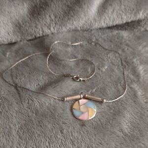 Vtg Sterling Silver Multi Mother Of Pearl Pendant Necklace
